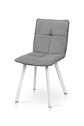М'який сучасний сірий обідній кухонний стілець з спинкою на білих металевих ніжках для вітальні або кухні Тетріс