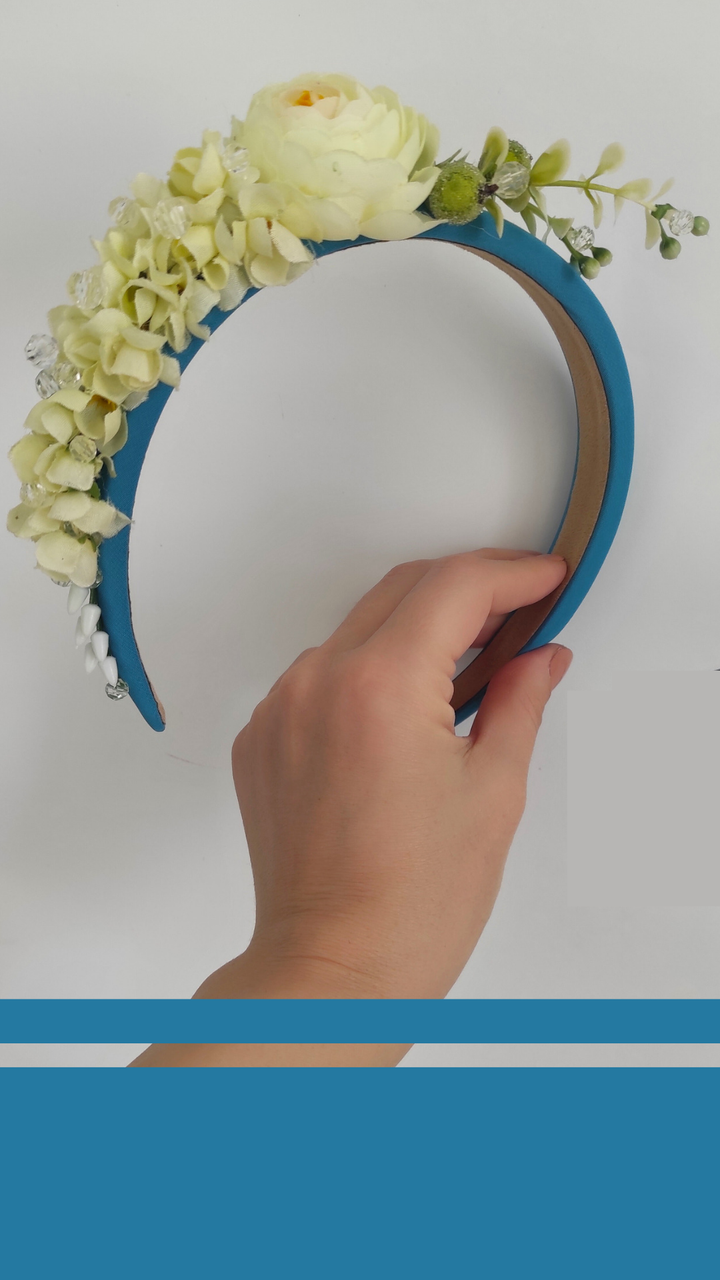Вінок-обруч на голову "Білі квіти", обідок для волосся хенд мейд, фото 1