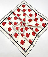 Молодежный шелковый турецкий платок Apple. Стильный весенний атласный платок с ручной подшивкой Молочно - Красный