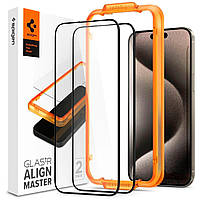 Spigen Защитное стекло для Apple iPhone 15 Glas.tR AlignMaster FC Black (2P) Povna-torba это Удобно