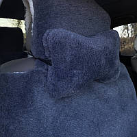 Автомобильная подушка на подголовник из Эко-меха Подушка в салон автомобиля Серая 1 шт (504-1-P)