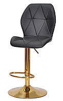 Барный стул с регулировкой высоты на золотой круглой ноге с подножкой Alby Bar GD-Base 410 мм Кожзам черный