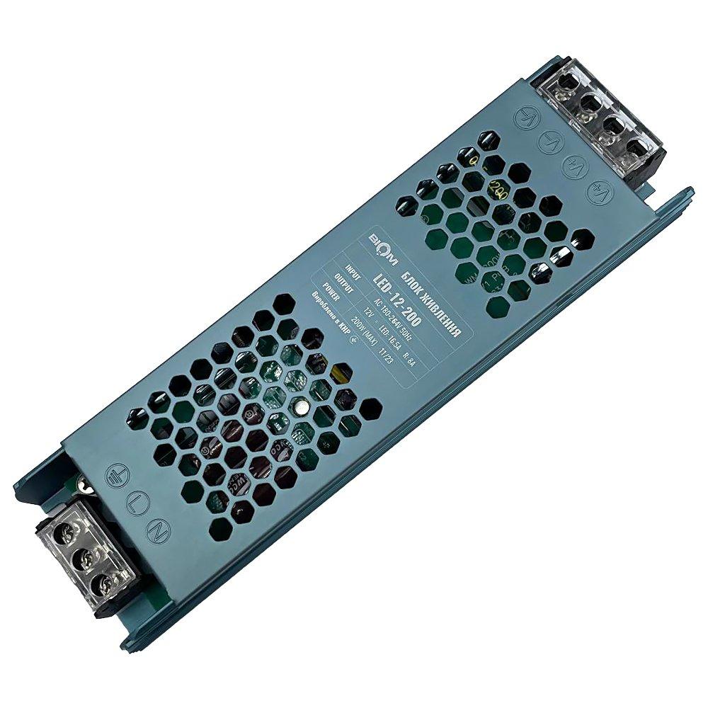 Блок живлення Biom 200W 12V 16.5A IP20 LED-12-200, для світлодіодних стрічок, вузький, компактний, негерметичний
