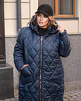 Женское зимнее пальто синее ромб размер 58/60 386147