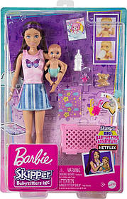 Лялька Барбі Скиппер Няня з немовлям і ліжечком Barbie Skipper Babysitters HJY33 оригінал