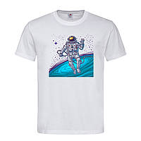 Белая мужская/унисекс футболка С принтом астронавт (22-1-білий)