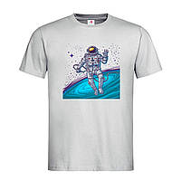 Светло-серая мужская/унисекс футболка С принтом астронавт (22-1-світло-сірий меланж)