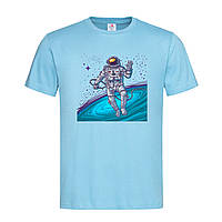 Голубая мужская/унисекс футболка С принтом астронавт (22-1-блакитний)