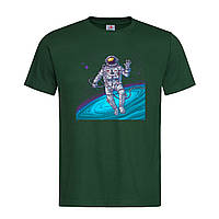 Темно-зеленая мужская/унисекс футболка С принтом астронавт (22-1-темно-зелений)