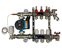 Коллектор для теплого пола в сборе с насосом на 3 контура EP (Чехия) нержавейка