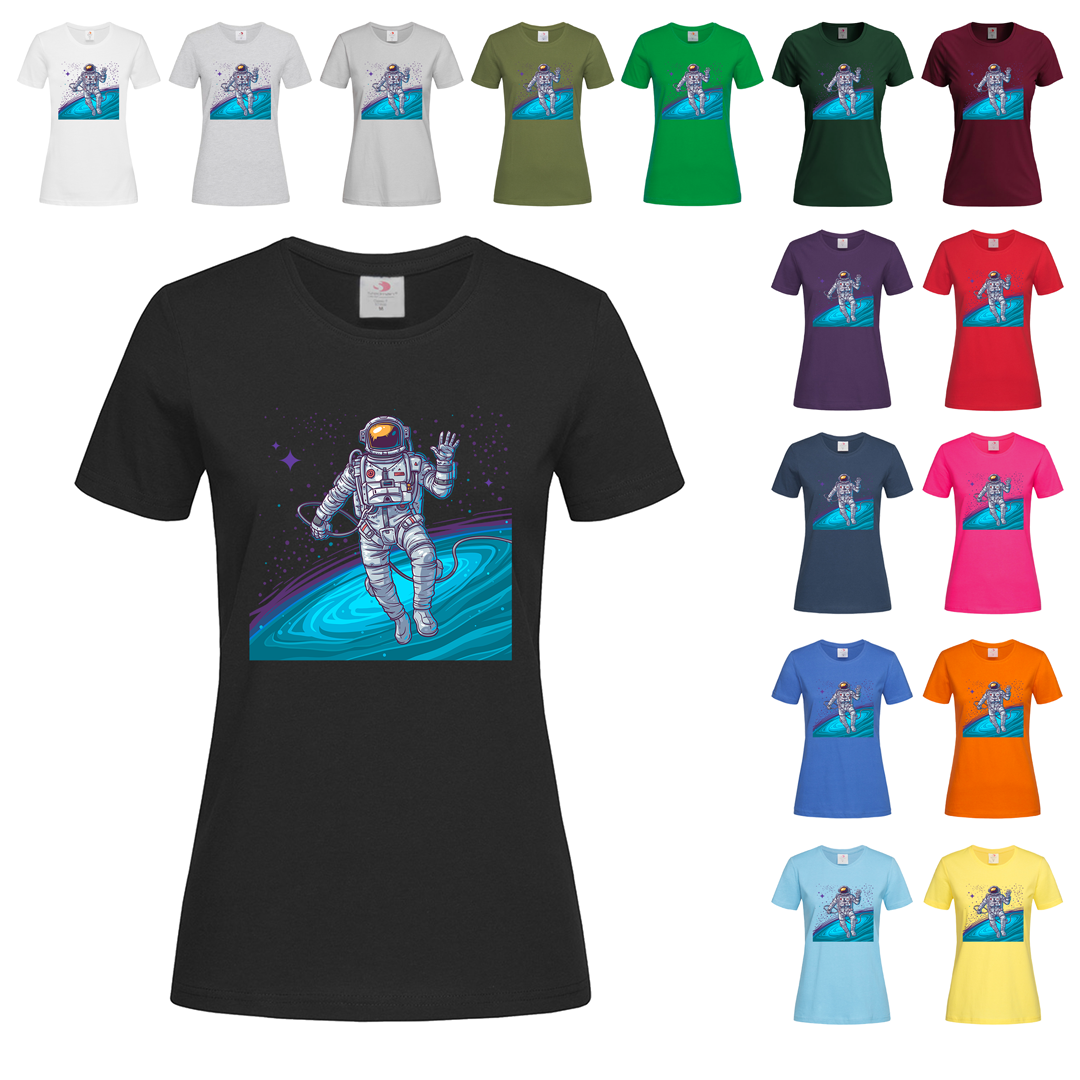 Черная женская футболка С принтом астронавт (22-1) - фото 1 - id-p2135669572