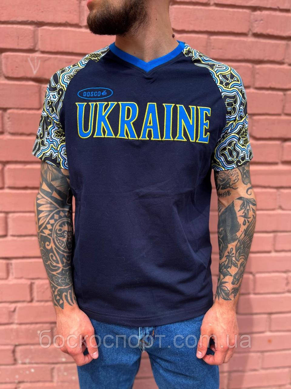 Чоловіча футболка Bosco Sport ua чорна з Україною спереду Італія🇮🇹 S М L XL