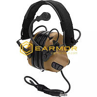 Військові Активні навушники c мікрофоном Earmor M32 MARK3 Coyot Brown