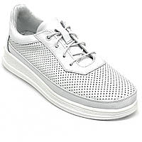 Шкіряні жіночі кеди білого кольору на шнурівці з перфорацією Zlett 3509s білий розмір 36