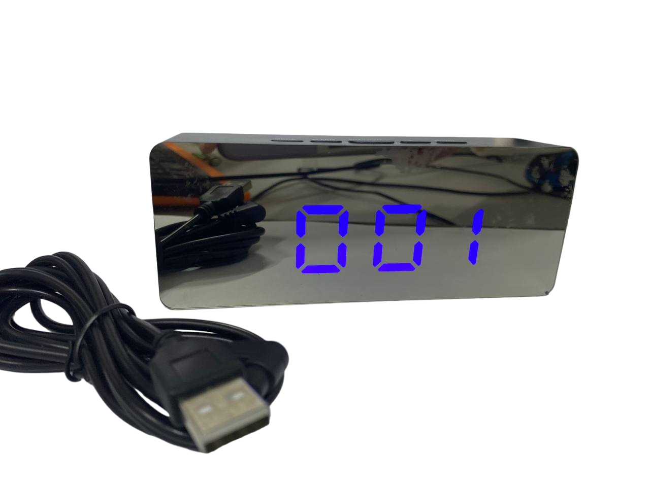 Годинник настільний із функцією будильника дзеркальний з LED-підсвіткою Чорний із синім