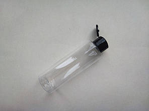150мл/24мм ЦИЛІНДР прозорий з кришкою чорною фліп-топ 24 мм, ПЕТ пляшка флакон, пластиковий, пластмасовий, фото 1