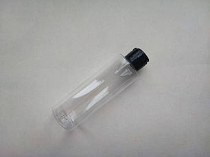 150мл/24мм ЦИЛІНДР прозорий з кришкою чорною фліп-топ 24 мм, ПЕТ пляшка флакон, пластиковий, пластмасовий, фото 2