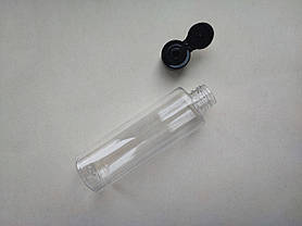 150мл/24мм ЦИЛІНДР прозорий з кришкою чорною фліп-топ 24 мм, ПЕТ пляшка флакон, пластиковий, пластмасовий, фото 3