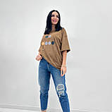 🔸 Жіноча базова футболка з написом, тай-дай, вільного крою, кулірка Туреччина, повсякденна | Норма та батал, фото 10