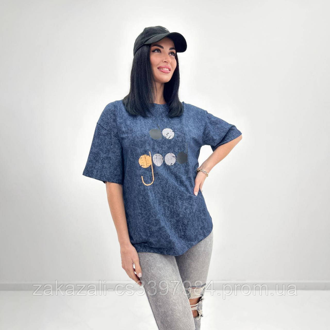 🔸 Жіноча базова футболка з написом, тай-дай, вільного крою, кулірка Туреччина, повсякденна | Норма та батал, фото 1