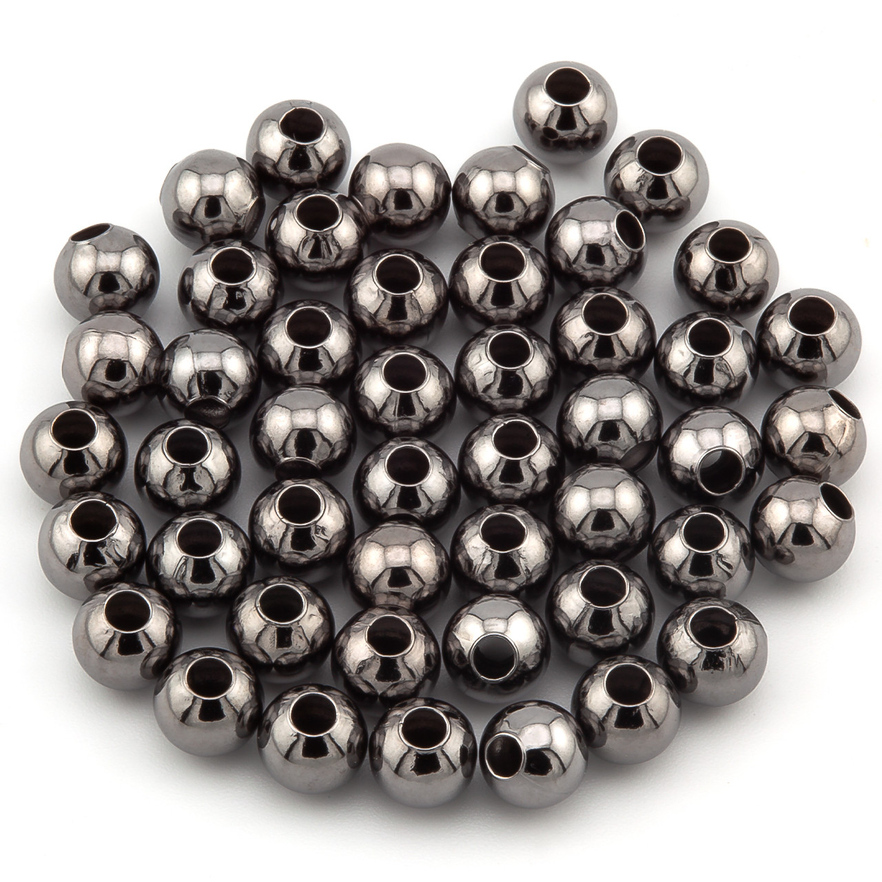 Намистини металеві круглі, розмір 10мм Ø 3,8мм, +-25шт., колір Чорний нікель