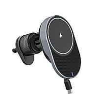 Магнітний автотримач з бездротовою зарядкою 15 W Magnetic Car QN-D03 Qinetiq для Iphone 12/15 та Samsung