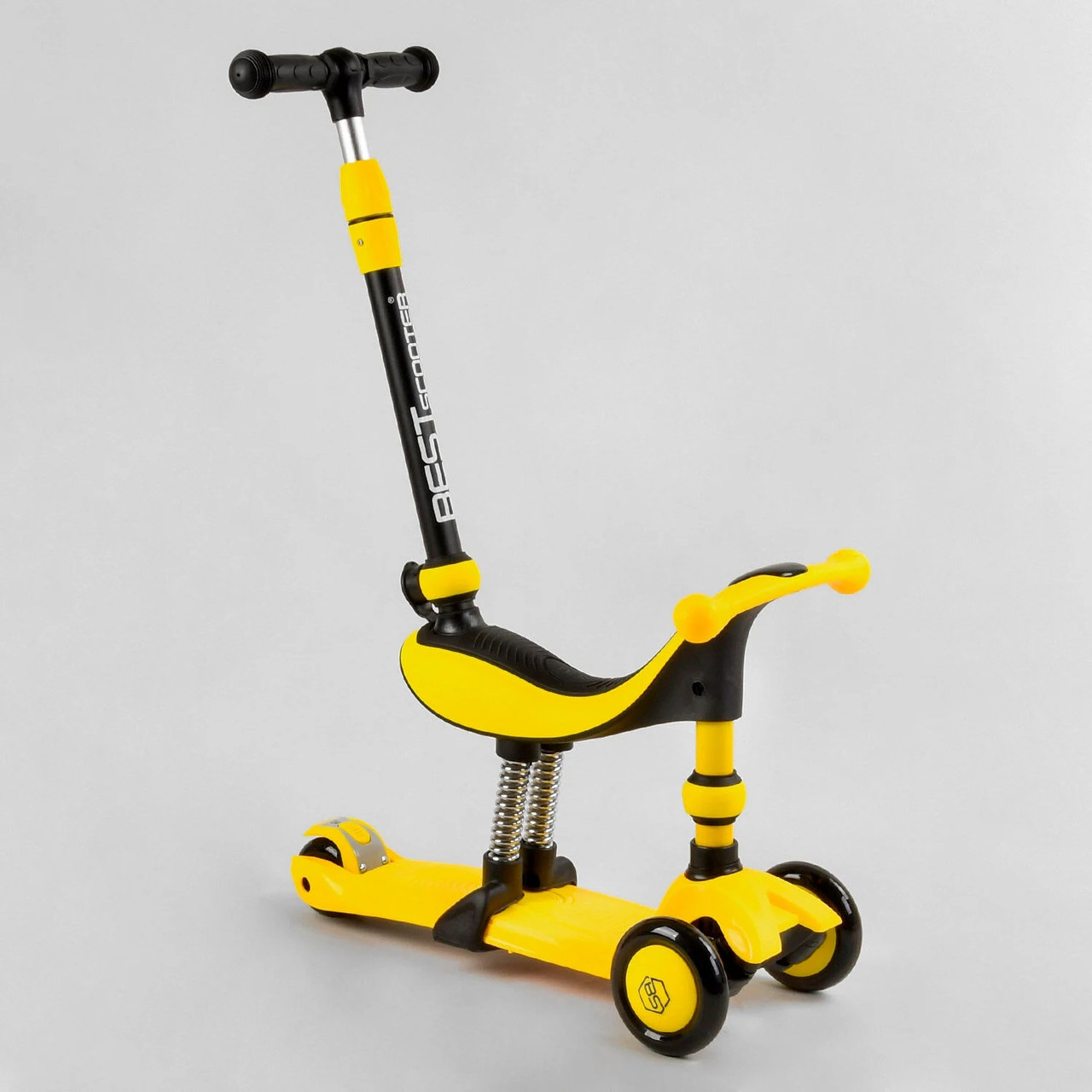 Самокат беговел велобіг для хлопчика дівчинки Best Scooter Жовтий BS-38804 Триколісний самокат з амортизатором