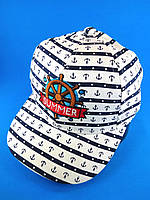 Дитяча кепка лляна з вишивкою Бейсболка для хлопчика 54-56 біла з синім моряцька якір весна літо