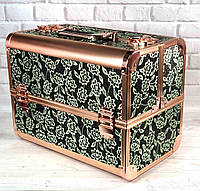 Бьюти-кейс: алюминиевый чемодан с ключом для мастеров (черная с зелеными с цветами)