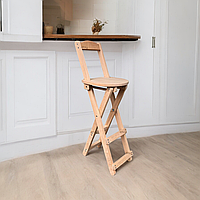 Складний дерев'яний високий стілець зі спинкою для кафе, бара, кухні або балкона Вільха 75 см для барної стійки