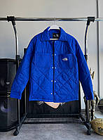 Мужская куртка The North Face синяя, стеганая ветровка Зе Норт Фейс синего цвета на кнопках