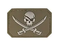 Шеврон на липучке Mil-Tec 3D Pirate Skull 55 х 75 мм Оливковый EH, код: 7787199