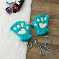 Кошачьи лапки Перчатки без пальцев синие