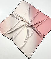 Атласный платок с переходом цвета. Стильный весенний шелковый платок с ручной подшивкой Бежево - Персиковый
