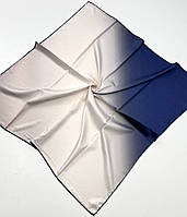 Атласный платок с переходом цвета. Стильный весенний шелковый платок с ручной подшивкой Бежево - Синий
