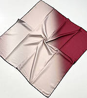 Атласный платок с переходом цвета. Стильный весенний шелковый платок с ручной подшивкой Бежево - Красный