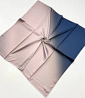 Атласный платок с переходом цвета. Стильный весенний шелковый платок с ручной подшивкой Коричнево - Синий