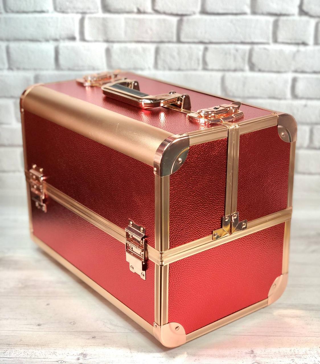 Б'юті-кейс алюмінієва валіза з ключем для майстрів (червона), фото 1
