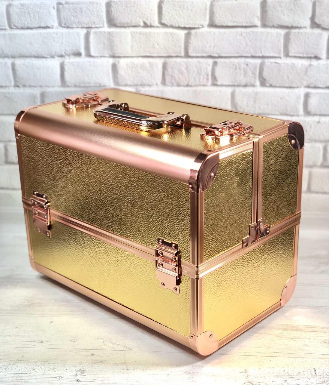 Б'юті-кейс алюмінієва валіза з ключем для майстрів (золото), фото 1