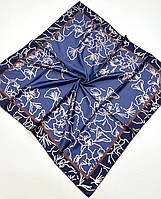 Классический атласный платок с переходом цвета. Стильный весенний шелковый платок с ручной подшивкой Синий