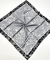 Классический атласный платок с переходом цвета. Стильный весенний шелковый платок с ручной подшивкой Серый