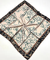 Классический атласный платок с переходом цвета. Стильный весенний шелковый платок с ручной подшивкой Пудрово - Черный