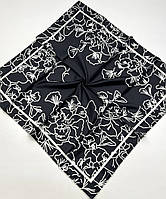 Классический атласный платок с переходом цвета. Стильный весенний шелковый платок с ручной подшивкой Черный