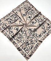 Классический атласный платок с переходом цвета. Стильный весенний шелковый платок с ручной подшивкой Бежево - Коричневый