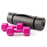 Килимок для йоги, фітнесу, спорту (йога мат, каремат) + гантелі для фітнесу 2шт по 2кг OSPORT Set 69 (n-0099) Сіро-рожевий, фото 2