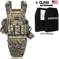 Бронежилет Predator Gen6 Advanced 6 класса с удлиненным напашником, защитой 360° и 10 подсумками, мультикам