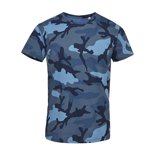 Футболка чоловіча Sol's Camo men 100% бавовна, колір синій камуфляж, з нанесенням логотипу