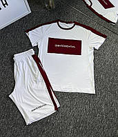 Літній чоловічий костюм біло-червоного кольору з написом