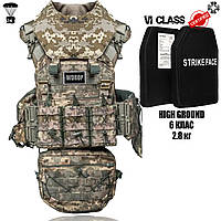 Бронежилет 6 класу Predator Gen6 PRO із захистом шиї, системою швидкого скидання + 9 підсумків, колір Піксель