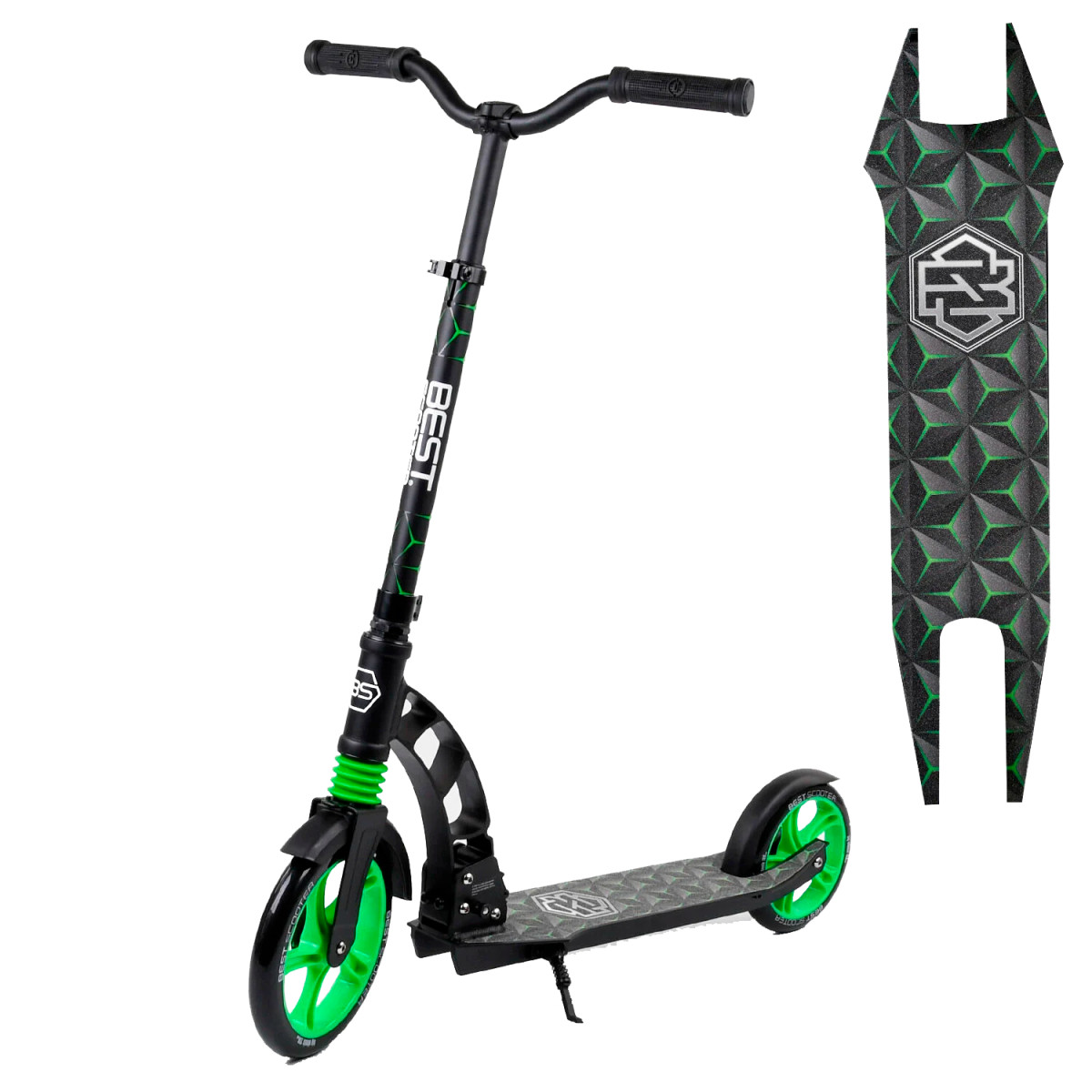 Двоколісний самокат Best Scooter 62798 складаний із заднім ножним гальмом, зелений